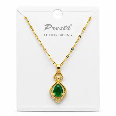 Gold Emerald Teardrop Pendant Necklace
